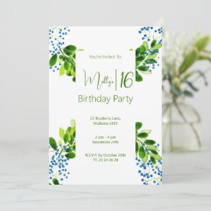 Forget-Me-Not Sweet 16th Birthday Party Invitation