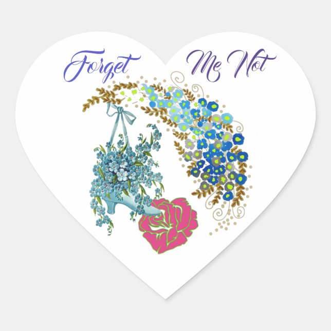 Forget Me Not Sweetheart Romantic Pink Rose Floral Heart Sticker (Front)