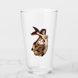 Forget me not - Vintage mermaid tattoo art Pint Glass