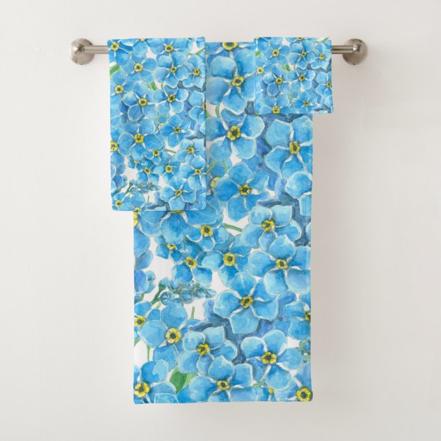 Forget me not watercolor bath towel set (Insitu)