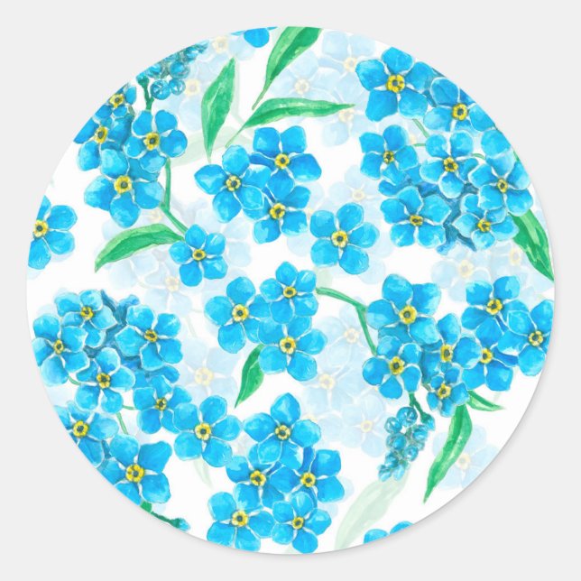 Forget me not watercolor flowers classic round sticker (Front)