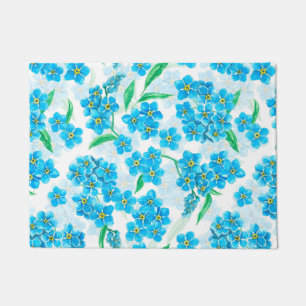 Forget me not watercolor flowers doormat