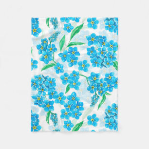 Forget me not watercolor flowers fleece blanket