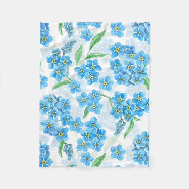 Forget me not watercolor flowers fleece blanket (Front)