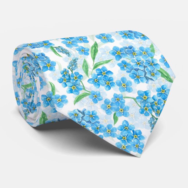 Forget me not watercolor flowers tie (Rolled)