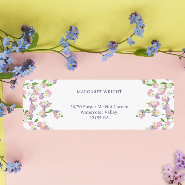Forget Me Not Watercolor Pink and Purple Wedding (Forget Me Not Watercolor Pink and Purple Wedding Label)