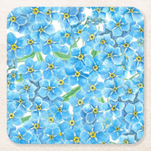 Forget me not watercolor square paper coaster