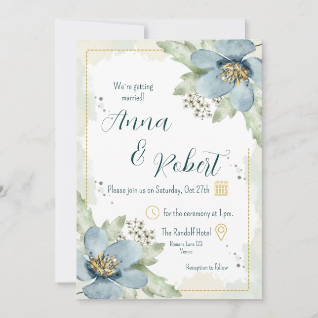 Forget-Me-Not Watercolour Florals Wedding  Invitation (Front)