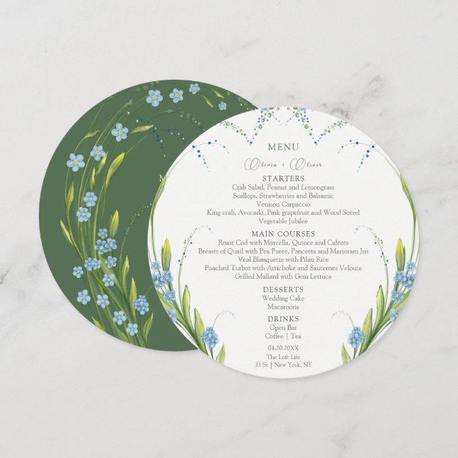 Forget-Me-Not Wedding Circle Menu (Front/Back)