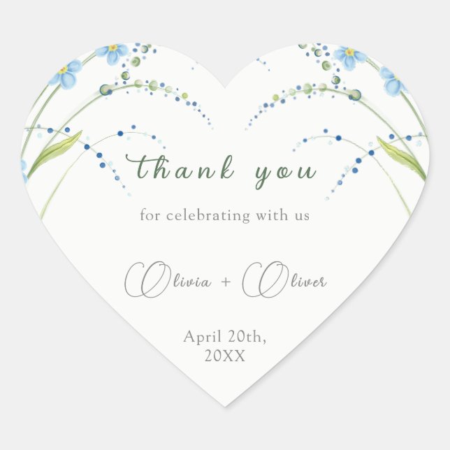 Forget-Me-Not Wedding  Heart Sticker (Front)
