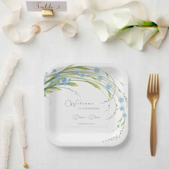 Forget-Me-Not Wedding Welcome Paper Plate (Wedding)