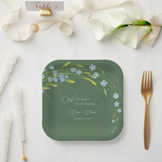 Forget-Me-Not Wedding Welcome Paper Plate (Wedding)
