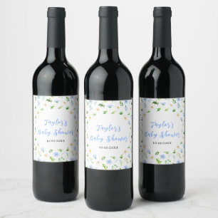 Forget-Me-Nots and Daisies Floral Baby Shower Wine Label