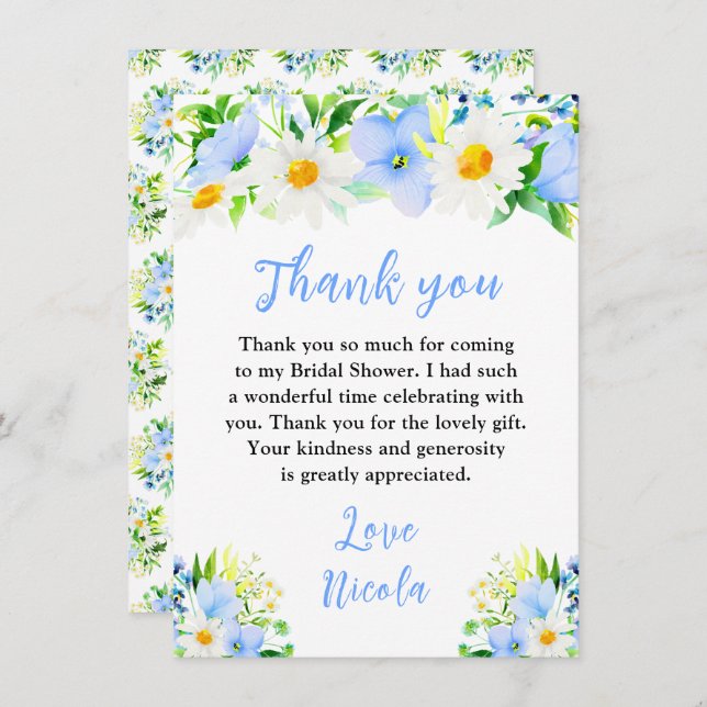 Forget-Me-Nots and Daisies Floral Bridal Shower Thank You Card (Front/Back)