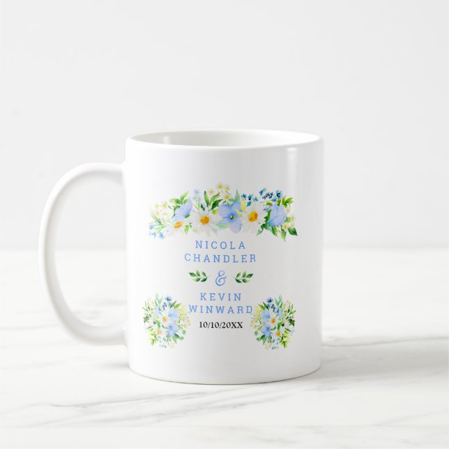 Forget-Me-Nots and Daisies Floral Wedding Coffee Mug (Left)