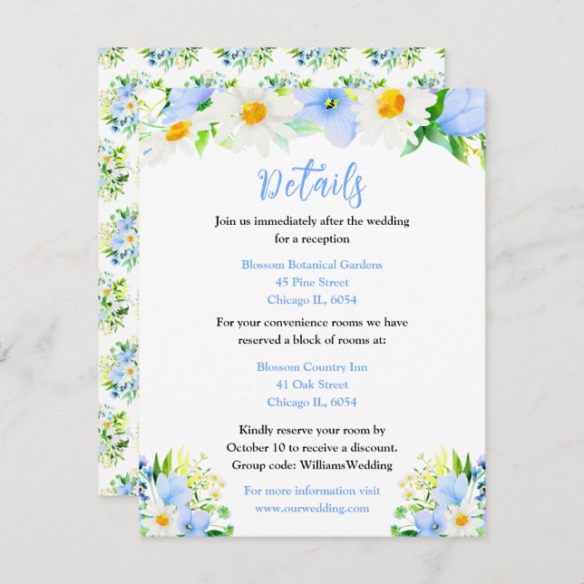 Forget-Me-Nots and Daisies Floral Wedding Details Enclosure Card (Front/Back)
