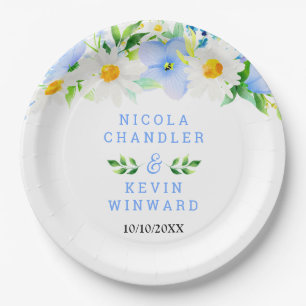 Forget-Me-Nots and Daisies Floral Wedding Paper Plate