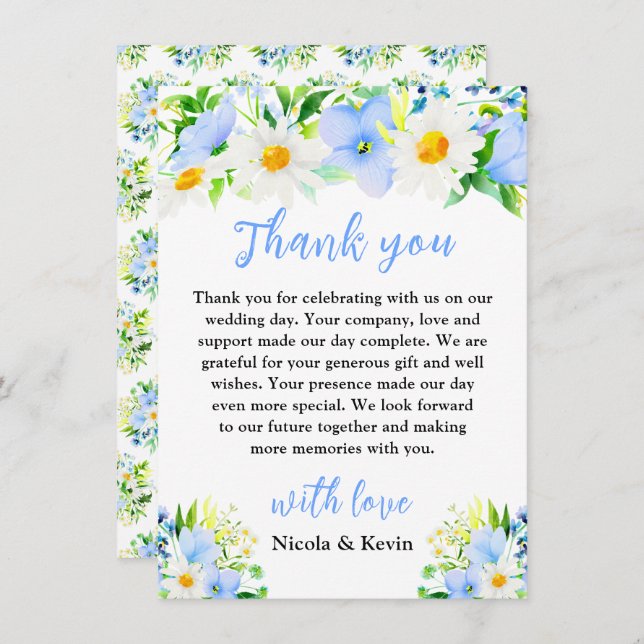 Forget-Me-Nots and Daisies Floral Wedding Thank You Card (Front/Back)