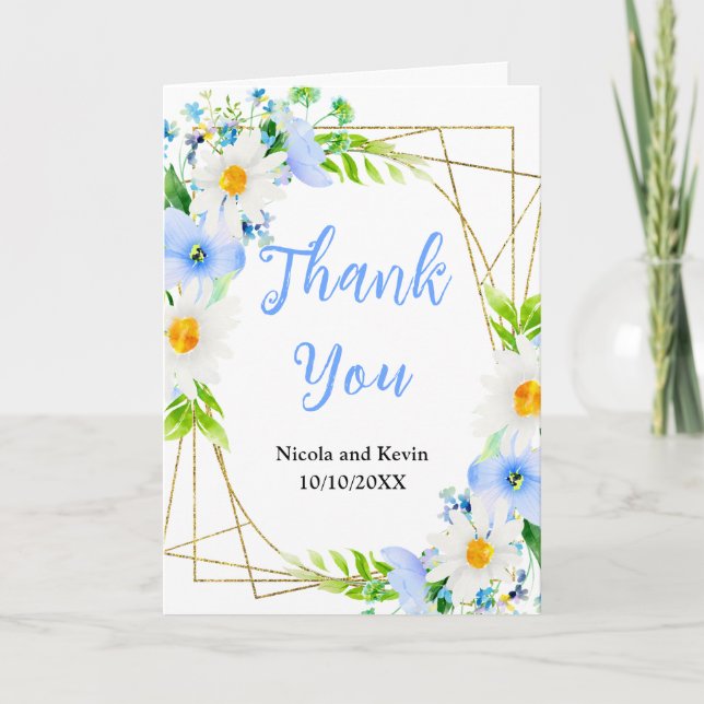 Forget-Me-Nots and Daisies Floral Wedding Thank You Card (Front)