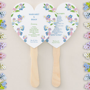 Forget-Me-Nots Blue & Pink Wedding Program Hand Fan
