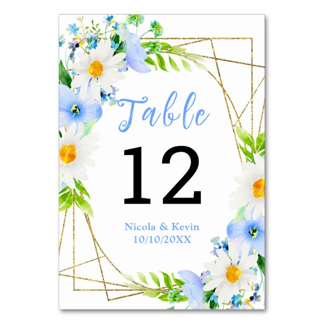 Forget-Me-Nots Daisies Floral Wedding Table Number (Front)