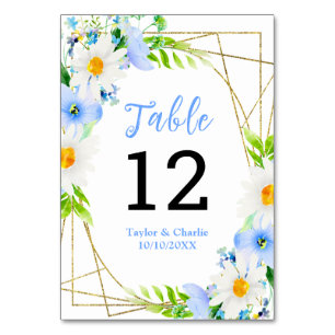 Forget-Me-Nots Daisies Floral Wedding Table Number