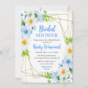 Forget-Me-Nots & Daisies Gold Frame Bridal Shower  Invitation