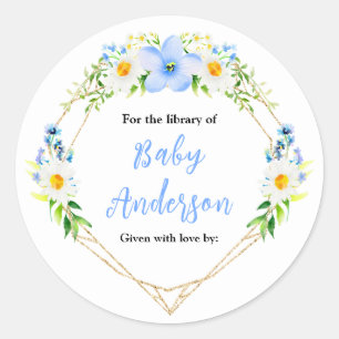 Forget-Me-Nots Floral Baby Shower Bookplate Classic Round Sticker