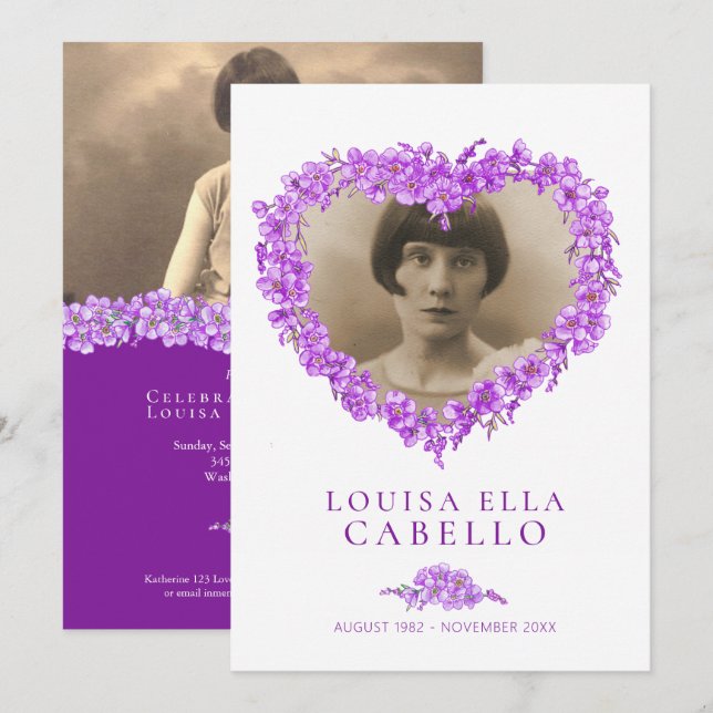 Forget-me-nots funeral celebration of life purple invitation (Front/Back)