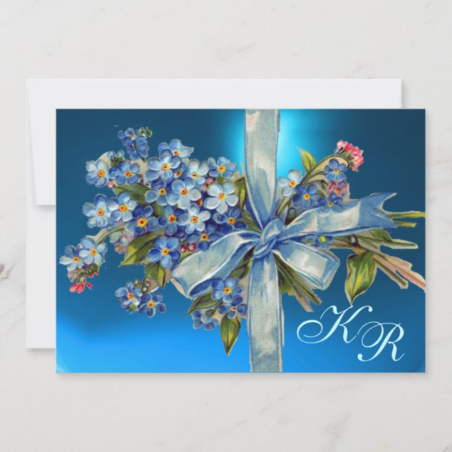 FORGET ME NOTS MONOGRAM WEDDING PARTY blue gem Invitation (Front)