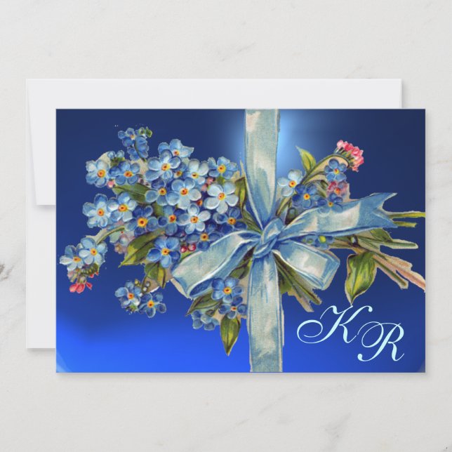 FORGET ME NOTS MONOGRAM WEDDING PARTY blue gem Invitation (Front)