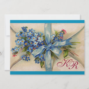 FORGET ME NOTS MONOGRAM ,WEDDING PARTY blue gold Invitation