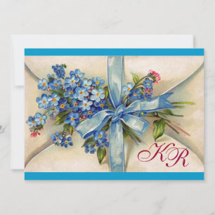 FORGET ME NOTS MONOGRAM ,WEDDING PARTY blue white Invitation