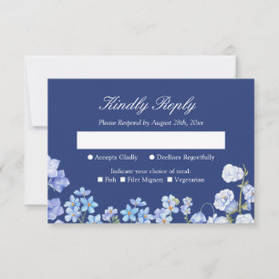 Forget Me Nots Royal Blue Floral Wedding RSVP Card