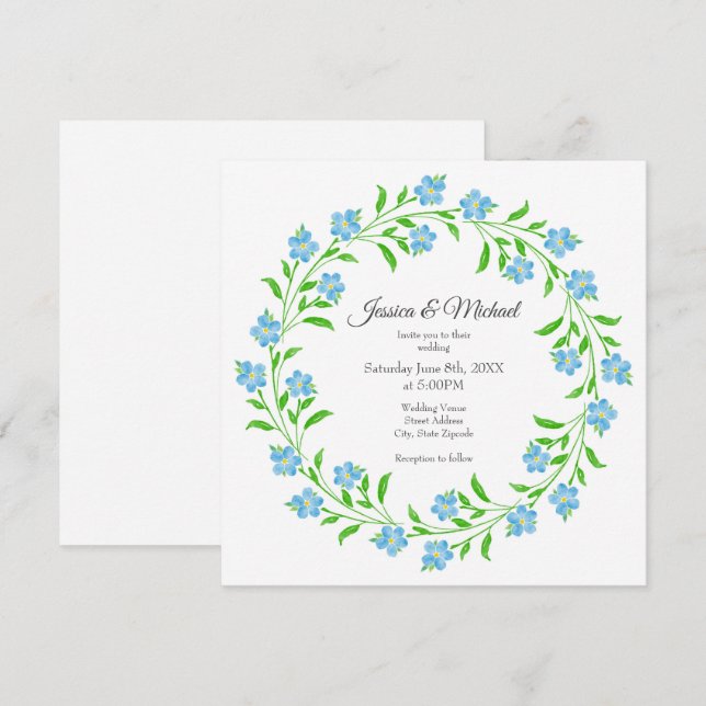 Forget Me Nots Watercolor Floral Wreath  Invitation (Front/Back)