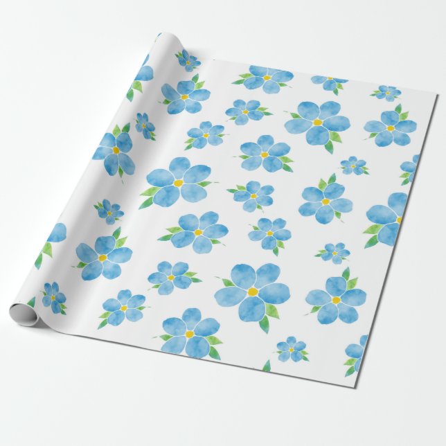Forget Me Nots Watercolor Flower Pattern Wrapping Paper (Unrolled)