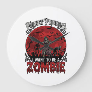 Forget Princess Zombie Blood Moon Graveyard Bats S Large Clock