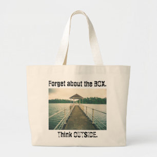 Forget the Box Think Outside. Retro Lake with Dock Large Tote Bag