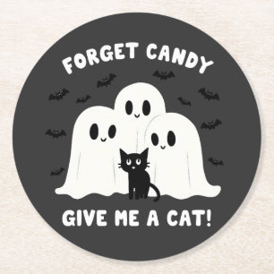 Forget The Candy Give Me A Cat Spooky Halloween Round Paper Coaster