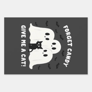 Forget The Candy Give Me A Cat Spooky Halloween Wrapping Paper Sheet