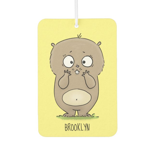 Forgetful adorable chubby hamster cartoon car air freshener (Front)
