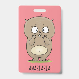 Forgetful adorable chubby hamster cartoon ID badge