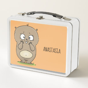 Forgetful adorable chubby hamster cartoon metal lunch box