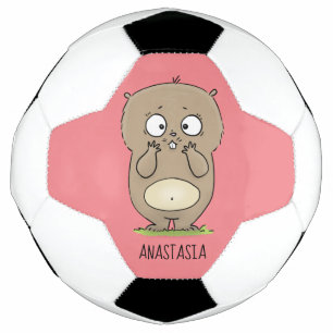 Forgetful adorable chubby hamster cartoon soccer ball