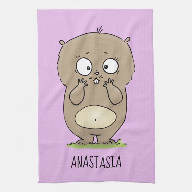 Forgetful adorable chubby hamster cartoon  tea towel (Vertical)