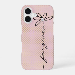 FORGIVEN Doodle Daisy Text Shimmering Gold Dots iPhone 16 Case