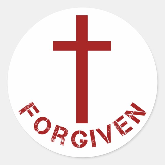 Forgiven Red Cross and Text Christian Design Classic Round Sticker (Front)