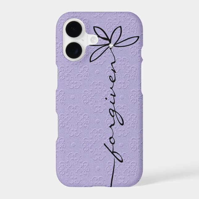 Forgiven Text on Purple Embossed Floral Pattern (Back)