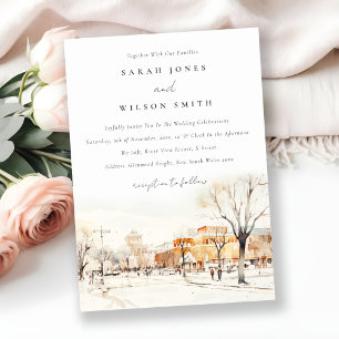 Forgo North Dakota City Scape Watercolor Wedding Invitation