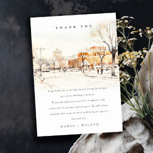 Forgo North Dakota City Scape Watercolor Wedding Thank You Card